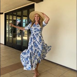 Blue and White Floral Maxi Dress